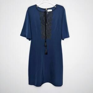 Erin Erin Fetherston Navy Blue Short Sleeve Mini Dress Lace Trim Size 4